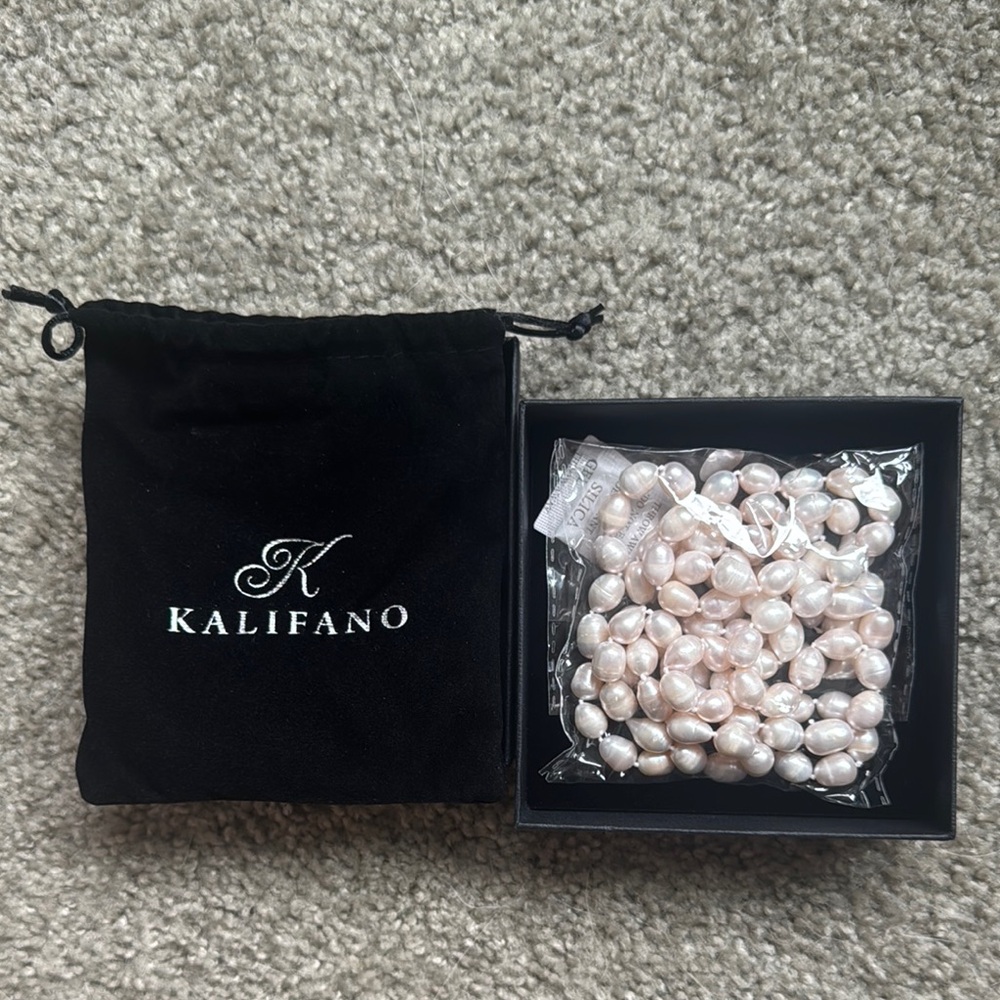 KALIFANO 8-10mm Oval Cultured Freshwater Pearl 54" Necklace